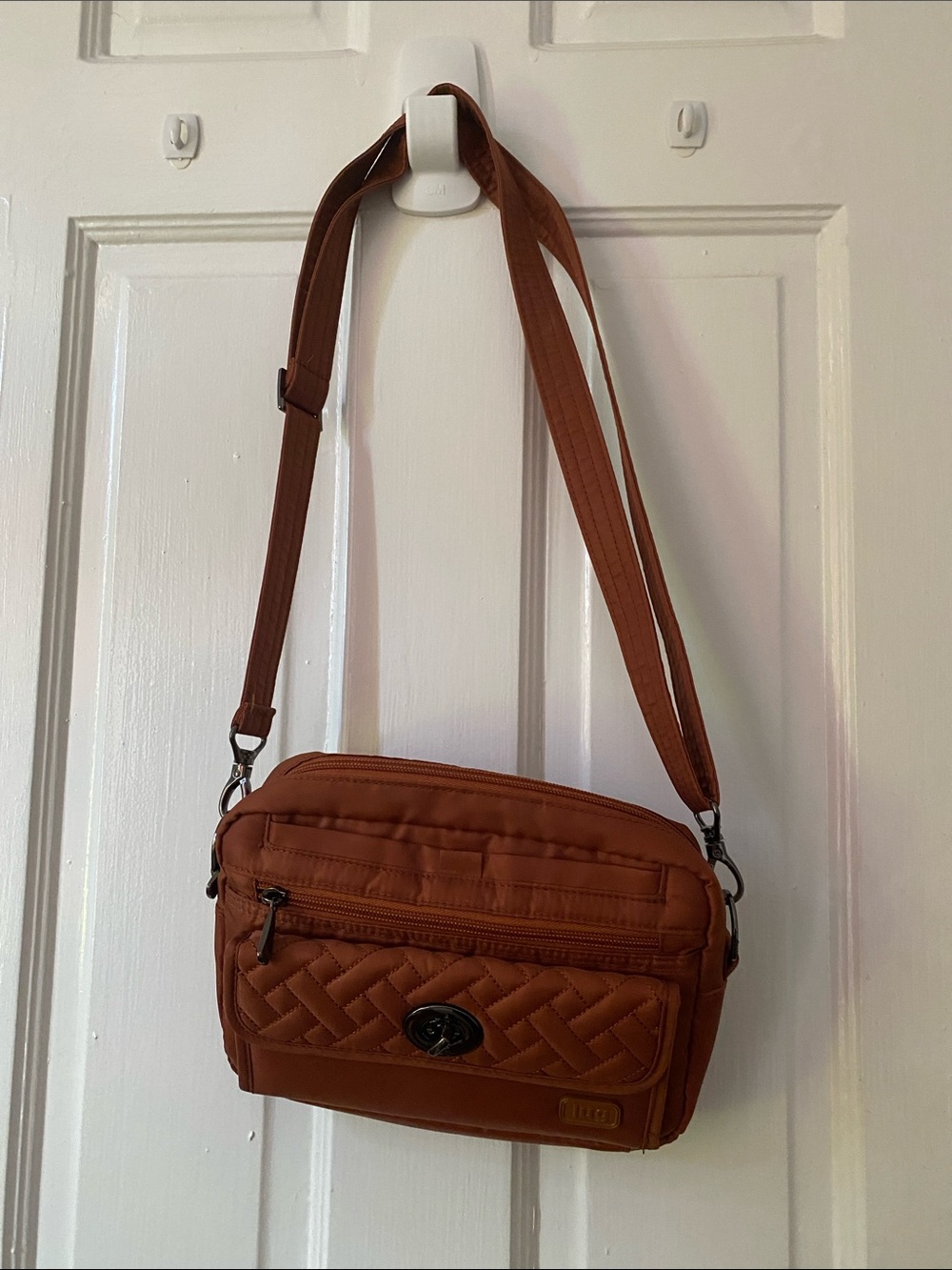 Rust-Toned Quilted Nylon Crossbody Bag